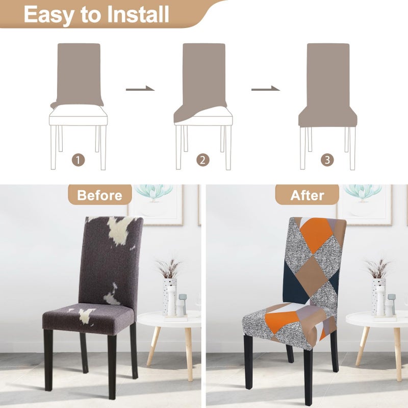 SearchI 6 Pack Super Fit Stretch Removable Washable Short Dining Chair Covers Slipcover Protector, Spandex Fabric Chair Cover for Dining Room, Hotel, Ceremony (Geometric1, 6 per Set) - Image 4